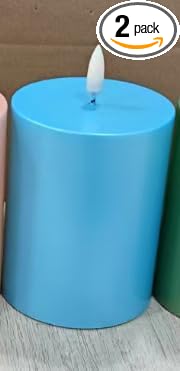 Blue Flameless Candles Battery Operated 8”X 3“, Set of 2 LED Pillar Candles for Patio Decor, Weather-Resistant Indoor Outdoor Fake Candles for Porch Decor