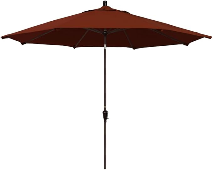 California Umbrella 11' Round Aluminum Market Umbrella, Crank Lift, Auto Tilt, Bronze Pole, Pacifica Brick