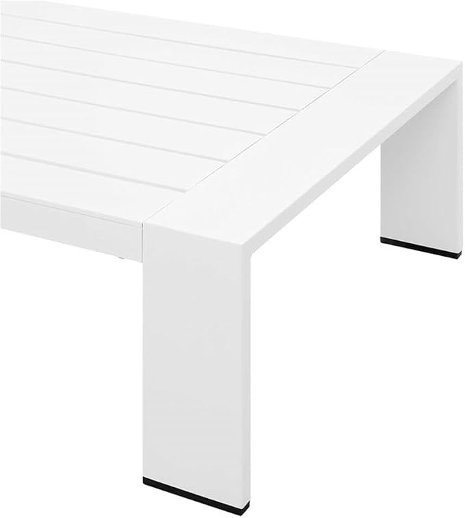 Pemberly Row Modern Outdoor Patio Coffee Table, Powder-Coated Aluminum, 51" W x 26.5" D x 12" H, Weather-Resistant, White Finish, Rectangular Low-Maintenance Design with Non-Marking Foot Glides