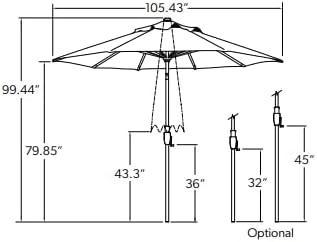 Treasure Garden 9ft Patio Umbrella - Outdoor Furniture Market Umbrella – Glide Tilt – Bronze Aluminum Frame (O'bravia2, Khaki)