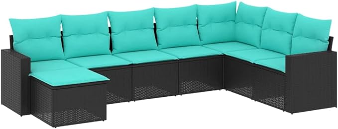 8 Piece Patio Sofa Set with Cushions, Outdoor Dining Sets Garden Lounge Set Front Porch Furniture Patio Conversation Set for Piazza Poolside Exhibition Negotiation Area Black Poly Rattan