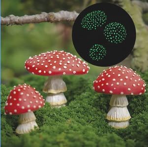 OwMell Glow in The Dark Mushroom Statues, Set of 3 Mushroom Outdoor Ornament for Garden Yard Decor Accessories-Garden Stakes