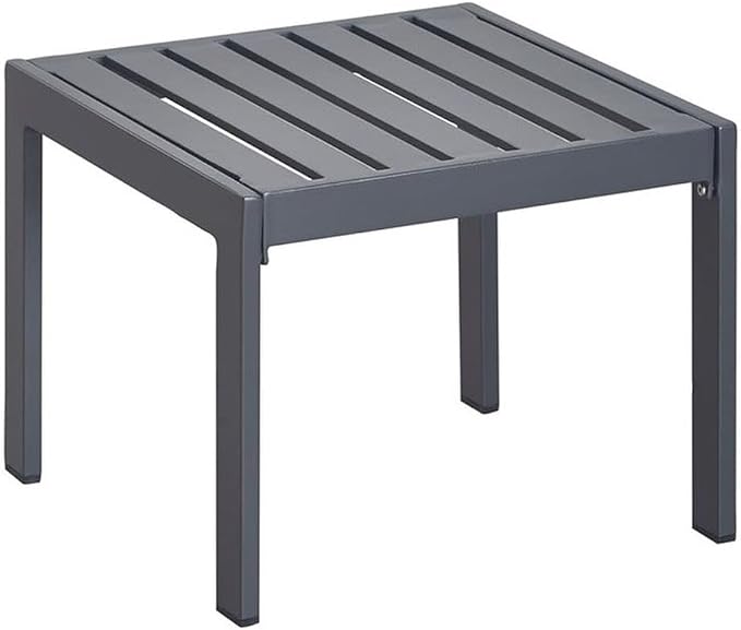 Pemberly Row Contemporary Outdoor Side Table, Gray Gunmetal Finish, Aluminum Frame, Slatted Weather-Resistant Top, Durable Design, Modern Industrial Patio Table for Outdoor Spaces