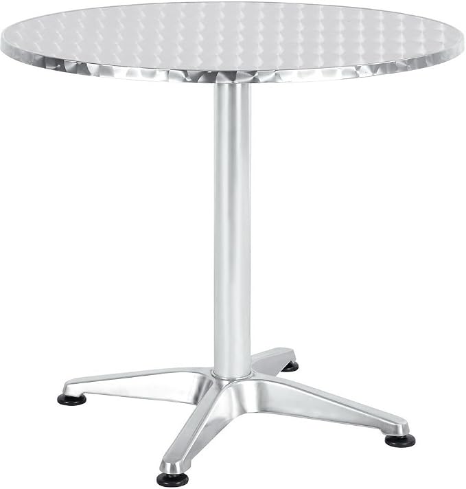 BTEXPERT Gray Indoor Outdoor Restaurant Stainless Steel Silver Aluminum + 3 Metal Slat Stack Commercial Lightweight, 3 Chairs with a 27.5" Round Table