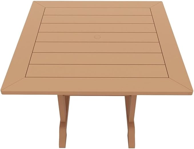 Costaelm Square Outdoor Dining Tables, 43'' Patio Table with Umbrella Hole for 4 Person, Balcony Outdoor Buffet Porch for Outside Lawn Porch Bistro Furniture, Teak