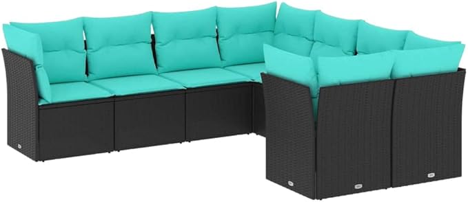 8 Piece Patio Sofa Set with Cushions, Outdoor Sofa Sets Garden Lounge Set Patio Conversation Set Porch Furniture Set for Exhibition Garden Poolside Negotiation Area Black Poly Rattan