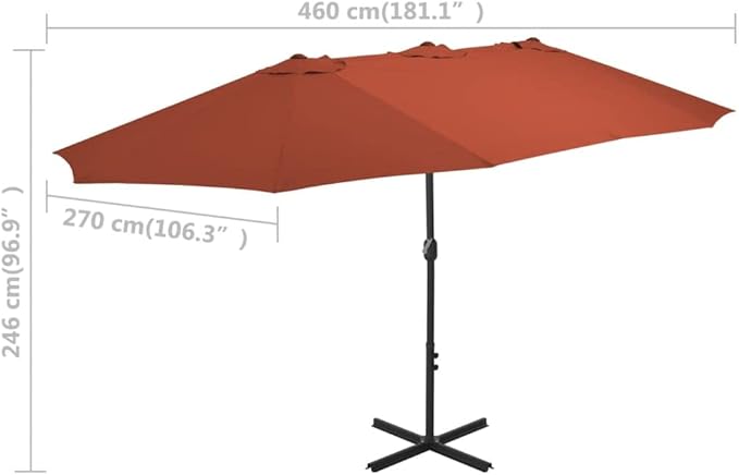 15ft Extra Large Patio Umbrella Terracotta Outdoor Sun Shade with Aluminum Pole UV Protective Garden Umbrella for Backyard Pool Deck