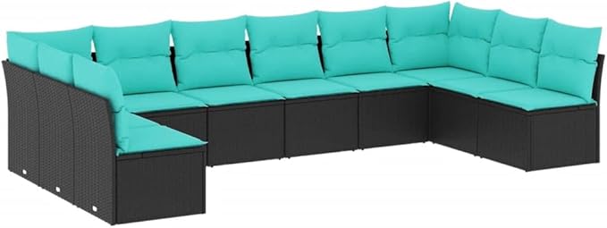 10 Piece Patio Sofa Set with Cushions, Sectional Sofa Garden Lounge Set Patio Conversation Set Outdoor Dining Sets for Poolside Garden Negotiation Area Exhibition Black Poly Rattan