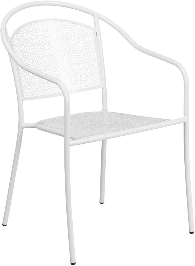 Flash Furniture Oia Commercial Grade 35.5" Square White Indoor-Outdoor Steel Patio Table Set with 4 Round Back Chairs