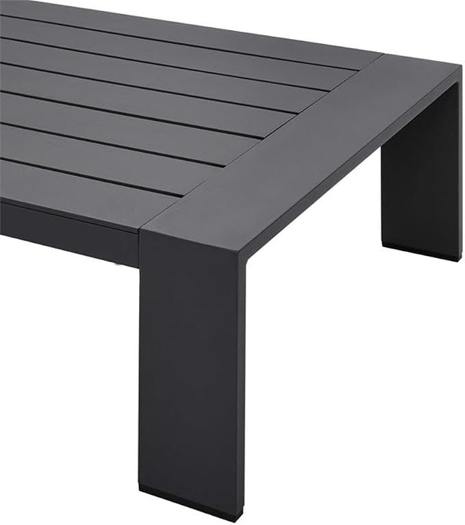 Pemberly Row Modern Outdoor Patio Coffee Table, Powder-Coated Aluminum, Gray Finish, Rectangular 51" W x 26.5" D x 12" H, Weather-Resistant with Non-Marking Foot Glides for Deck or Patio Use