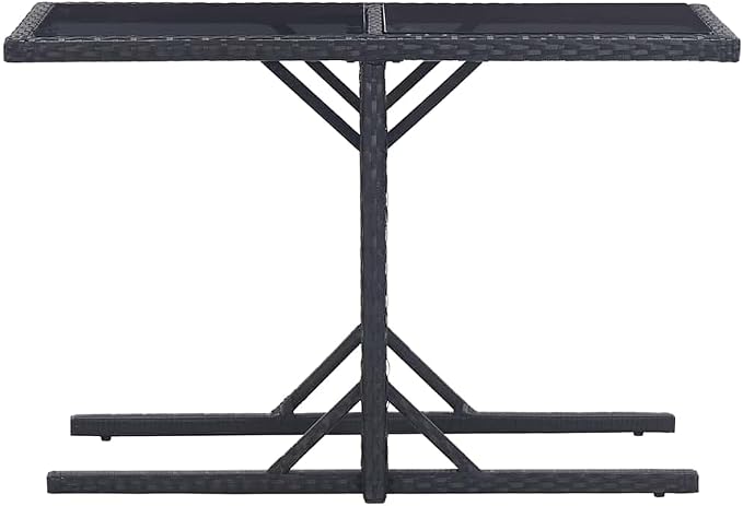3-Piece Black PE Rattan Outdoor Bistro Set with Glass Top Table | Features space-saving stackable chairs and a weather-resistant steel frame for patio, balcony, or backyard dining.