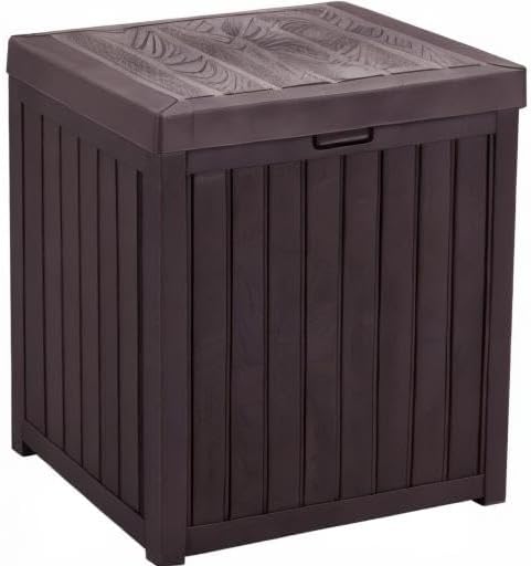 51Gallon Small Deck Box,Waterproof Plastic Lockable Indoor/Outdoor Storage Container and Seat for Patio Cushions and Gardening Tools,Store Items on Patio, Garage, Yard (Brown)