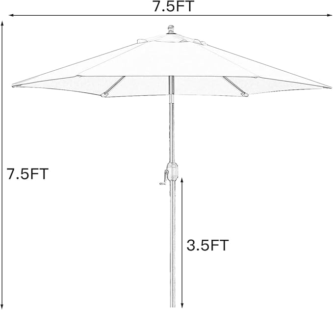 Sunnyglade 7.5' Patio Umbrella Outdoor Table Market Umbrella with Push Button Tilt/Crank, 6 Ribs