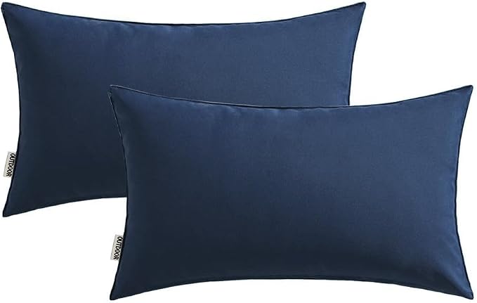 MIULEE Decorative Outdoor Waterproof Pillow Covers 12x20 Dark Blue | Decorative Patio Furniture,Pack of 2,Accent Lumbar Soild Throw Pillow Covers,Summer Garden Tent Couch Sofa