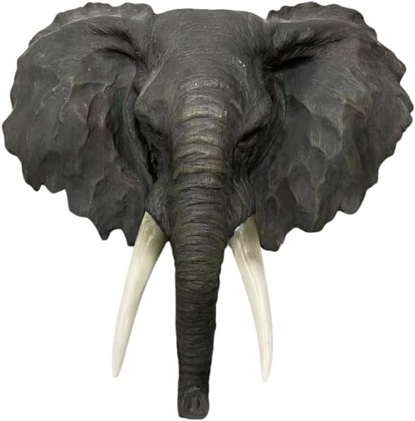 Elephant Head Wall Decor, 16 Inch | Large Resin, Faux Taxidermy Animal Mount Sculpture, Lifelike 3D Wildlife Statue, Safari Themed Rustic Cabin