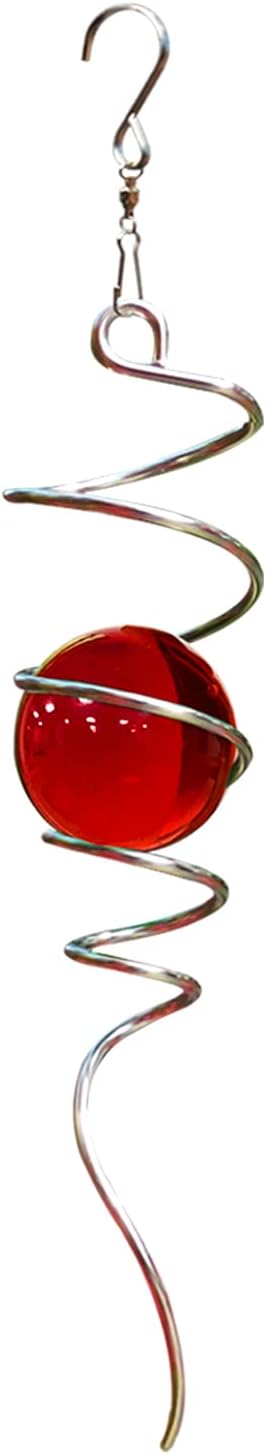 Gazing Ball Spiral Tail with Red Glass Orb, Wind Spinner Stabilizer, Spiral Wind Spinners Tail, Hanging Outdoor Garden Decor, Yard Art Ornament, Christmas Decoration, Sun Catcher 13inch