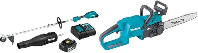 Makita XUX02SM1X3 18V LXT® Lithium-Ion Brushless Cordless Couple Shaft Power Head Kit w/ 13" String Trimmer & Blower Attachments (4.0Ah) & XCU11Z 18V LXT® Lithium-Ion Brushless Cordless 14" Chain Saw