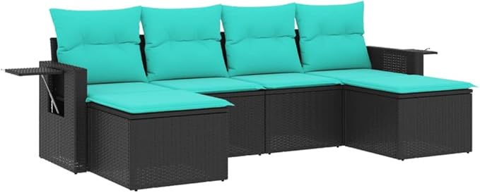 6 Piece Patio Sofa Set with Cushions, Patio Conversation Set Sectional Sofa Outdoor Dining Sets Garden Lounge Set for Negotiation Area Garden Poolside Piazza Black Poly Rattan