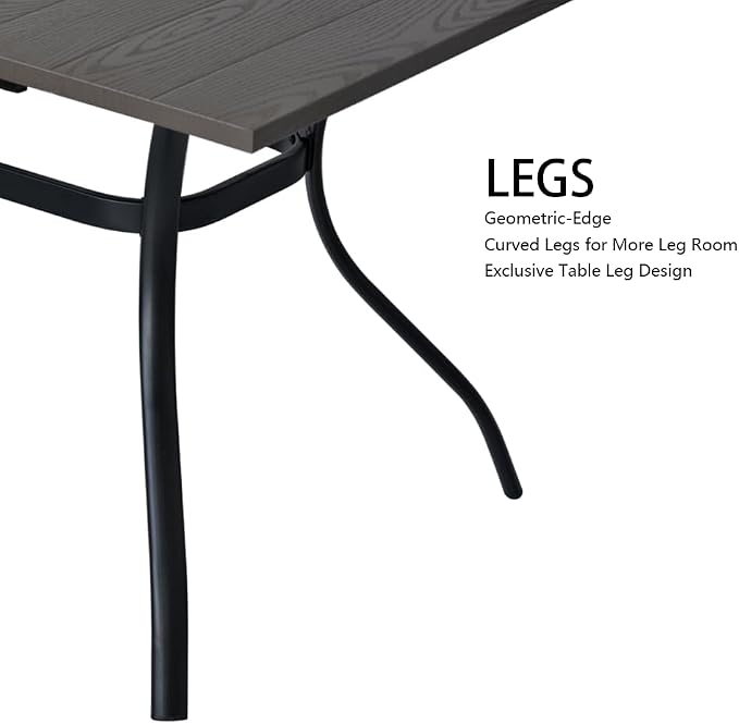 Anmutig Outdoor Rectangle Dining Table 6-Person with 1.57" Umbrella Hole Metal Steel Backyard Bistro Table for Garden, Poolside, Backyard, Brown Top