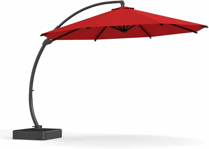 Kingdura 12ft Offset Cantilever Patio Umbrella with Base Included, Large Round Aluminum Outdoor Umbrella, 360° Rotation & Infinite Tilt, Heavy Duty Frame for Deck Pool Backyard, Red