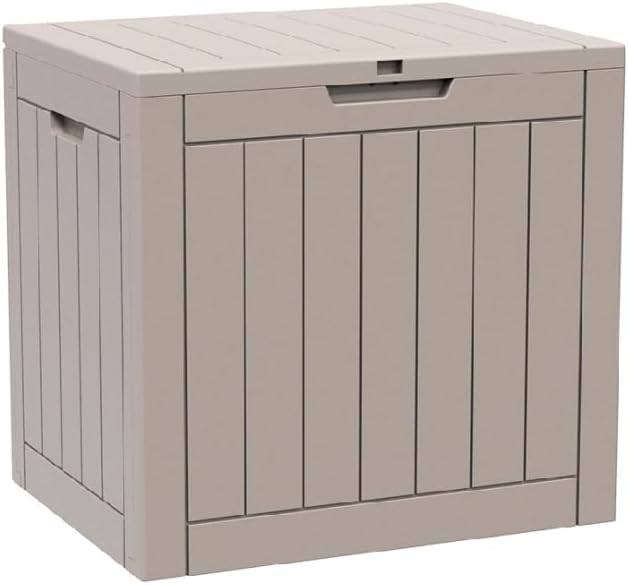 GGYI 35 Gallon Resin Deck Box, Lockable Waterproof Outdoor Storage Container for Patio Cushions, Gardening Tools and Package Delivery(Gray)