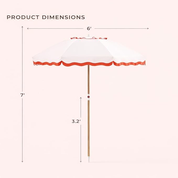 6FT Patio Beach Umbrella for Outdoor, UPF 50+ Sun Shade for Patio, Backyard, Garden, Pool and Beach, Tilt Adjustable, Portable, Harbour Rosé Pink