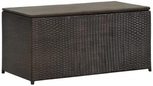 Patio Storage Box Deck Storage Box Outdoor Storage Box Indoor Wicker Storage Bin for Patio Furniture Cushions, Pillows, Garden Tools, Poly Rattan Brown, 39.3"x19.6"x19.6"