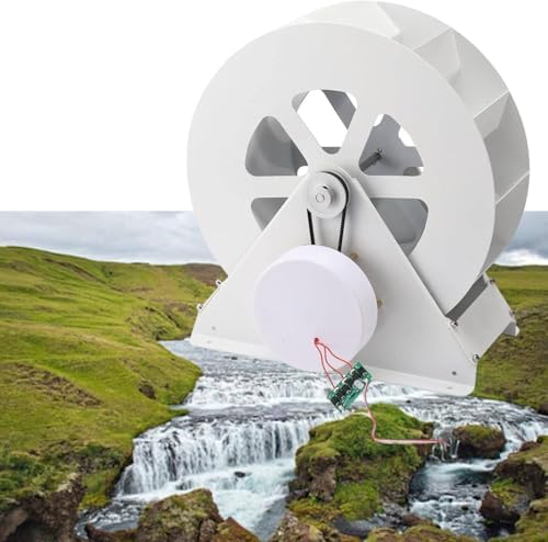 100W Micro Hydro Generator Low Speed Water Wheel Turbine for Outdoor Ditch Stream Power Supply Silent Belt Drive 5-24V Battery Charging Compact Steel Design for Camping Emergency Lighting Portable