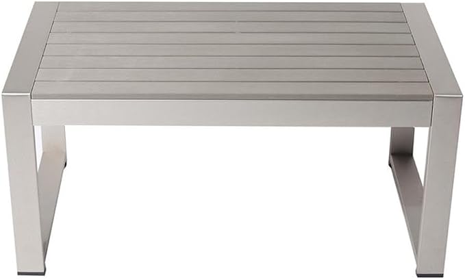Pemberly Row Outdoor Coffee Table, 35" W x 19" D x 17" H, Aluminum Frame with Polyresin Top, Gray Taupe Finish, Modern Style, Rust-Resistant Design for Patio or Deck Use