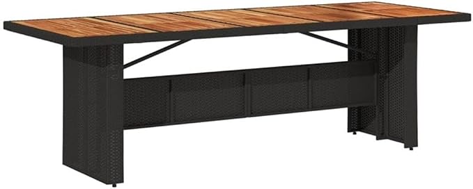 Afuera Living Contemporary Outdoor Dining Set, 7-Piece Rattan and Acacia Wood, Black Finish, Includes Table and 6 Chairs with Cushions, Modern Patio Furniture for Garden, Terrace, Balcony, Seats 6