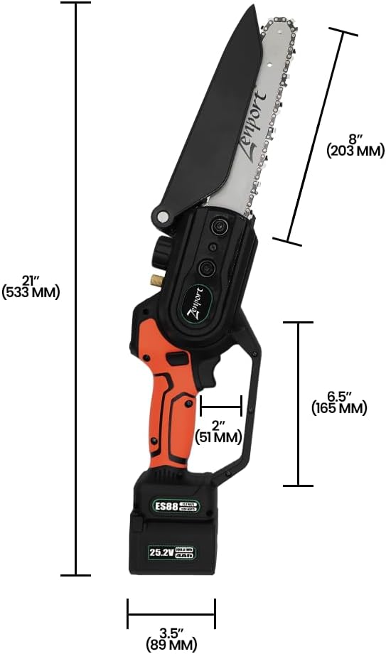 Zenport ES88 Cordless, Electric Chainsaw, 25-Volt Battery, 8-Inch Blade