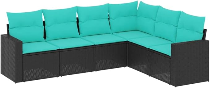 6 Piece Patio Sofa Set with Cushions, Porch Furniture Set Outdoor Sofa Sets Patio Conversation Set Garden Lounge Set for Negotiation Area Piazza Exhibition Garden Black Poly Rattan
