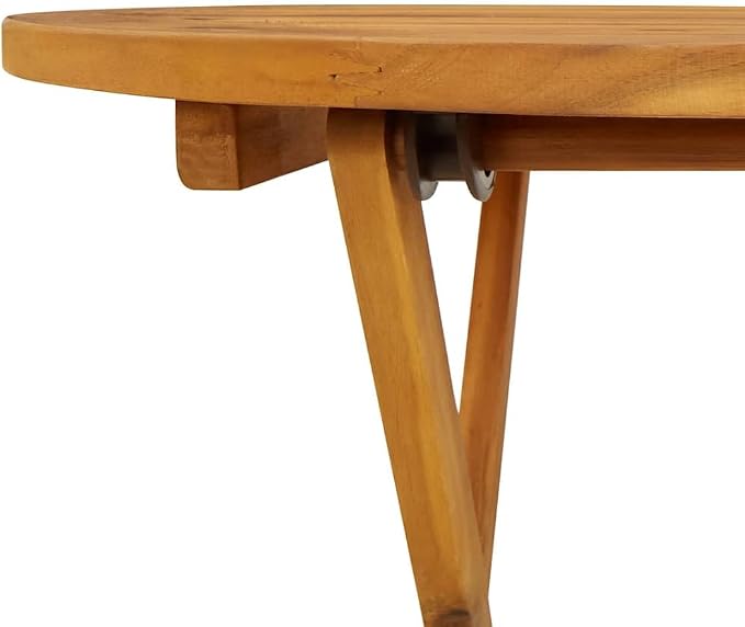 Solid Acacia Wood Folding Patio Table 27.6 Inch Outdoor Dining Table with Natural Oil Finish, Farmhouse Style Space-Saving Wooden Garden for Coffee, Snacks, Drinks