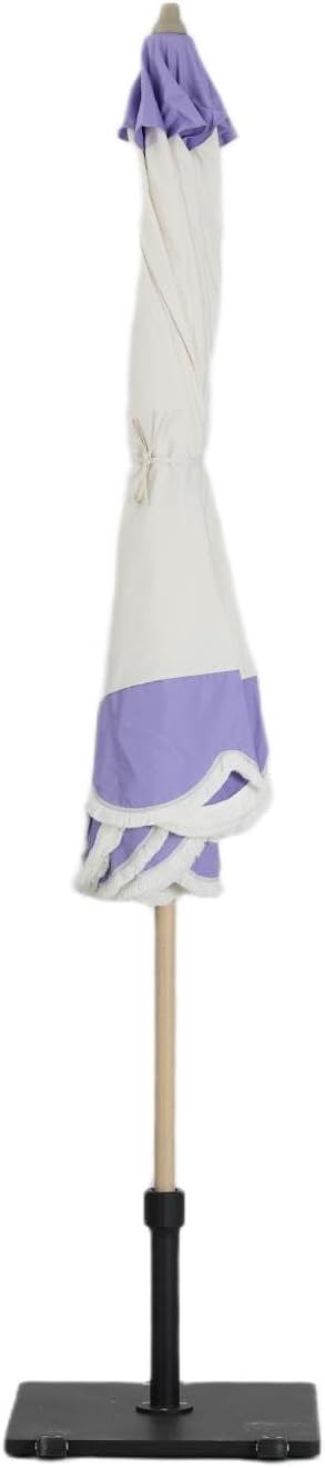 Tempera 9ft Beige Spliced Purple Tassels Scallop Patio umbrella,Outdoor Table Market Umbrellas with Crank & Pust Button Tilt, Wood Color Pole and 8 Steel Ribs