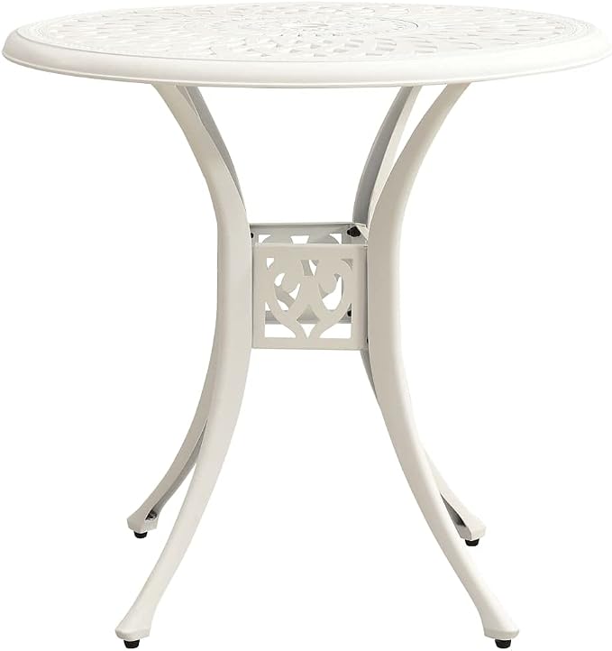 5 Piece Bistro Set Cast Aluminum White | Outdoor Dining Set, Weather-Proof, Umbrella Hole, Patio Balcony Use