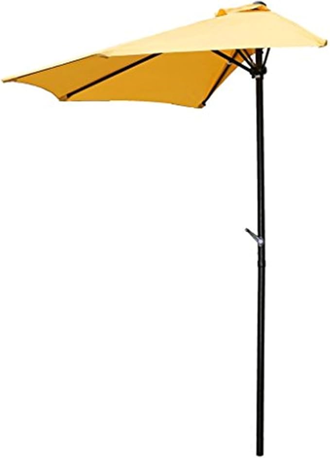 Maykoosh Half Round Wall Hugger Umbrella with Space-Saving Design, Durable Canopy, Sturdy Frame, Perfect for Balconies, Patios, Decks, and Outdoor Seating Lemon Yellow