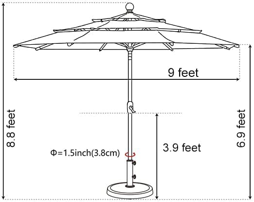 EliteShade USA 10-Year-Non-Fading 9ft 3-Tier Market Patio Umbrella, Commercial Grade Outdoor Table Umbrella with Crank Open, Windproof & UPF 50+ UV Protection, Heavy Duty Ventilation for Garden, Deck, Pool, Backyard, Beach & Bistro, Navy Blue