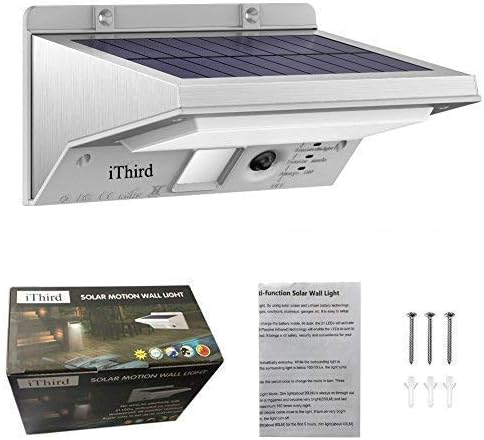 iThird Solar Motion Sensor Light Outdoor, LED Solar Powered Outdoor Lights Solar Security Lights Stainless Steel for Yard Patio Garage Waterproof Motion Detector Flood Light Super Bright(Warm White)
