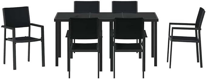 Afuera Living 7-Piece Powder-Coated Steel Garden Dining Set, Black Finish, Weather-Resistant UV-Protected Materials, Seating for 6, Modern Outdoor Patio Furniture for Spring and Summer