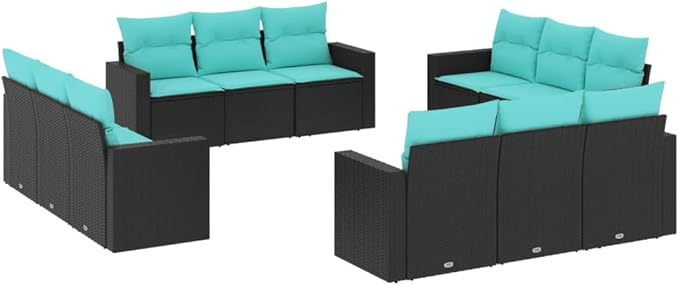 12 Piece Patio Sofa Set with Cushions, Front Porch Furniture Patio Conversation Set Sectional Sofa Porch Furniture Set for Poolside Garden Exhibition Piazza Black Poly Rattan