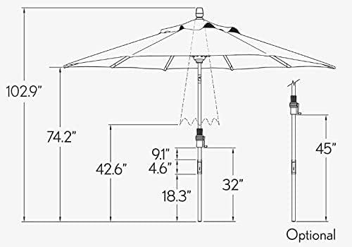 Treasure Garden 9ft Patio Umbrella – Built-In Light Strips & USB Port Cordless Outdoor Market Umbrella – Deluxe Starlux Collar Tilt – Bronze Aluminum Frame (Sunbrella, Canvas)