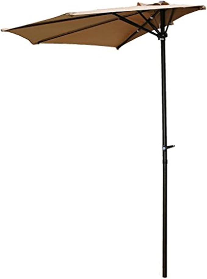 Maykoosh Half Round Wall Hugger Umbrella with Space-Saving Design, Durable Canopy, Sturdy Frame, Perfect for Balconies, Patios, Decks, and Outdoor Seating Khaki