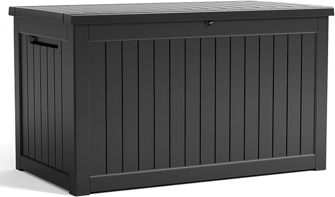 ROJIK 280 Gallon Deck Box Outdoor, Waterproof Outdoor Storage Boxes with Lids, Outside Resin Lockable Storage Box for Patio Cushions, Garden Tools(Black)