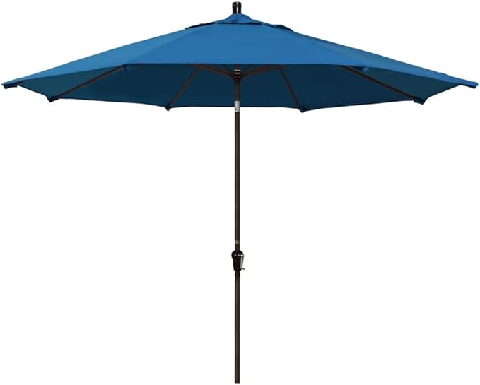 California Umbrella 11' Round Aluminum Market Umbrella, Crank Lift, Auto Tilt, Bronze Pole, Pacifica Pacific Blue