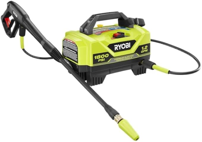 RYOBI RY141802GREEN 1800 PSI 1.2 GPM Electric Pressure Washer Corded Cold Water Power Washer with Turbo Nozzle for Cars, Patios, Driveways & Outdoor Cleaning (Renewed)