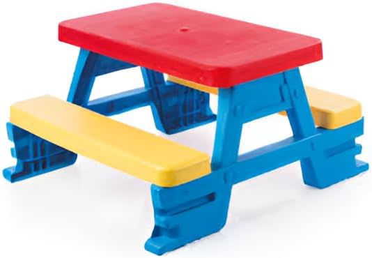 DOLU : Big Plastic Picnic Table for 4 - Blue, Red, Yellow - Indoor & Outdoor Use, 44lb Capacity, 44x77x71, Designed for Toddlers & Kids Ages 2+