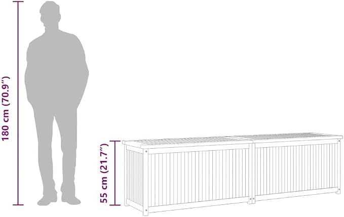 Garden Storage Box Outdoor Solid Wood Teak Patio Deck Chest with Lid 200x50x55 cm Weather Resistant Lockable Container Bench for Backyard, Porch, Garden, Yard Storage