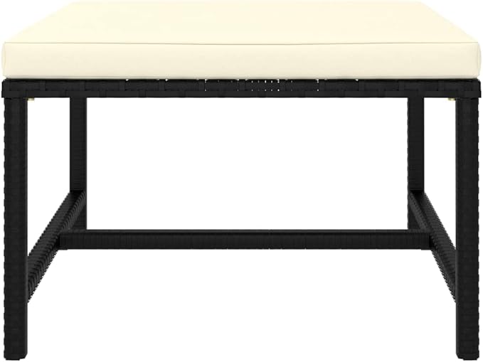 7-Piece Modular Patio Furniture Set, Black Powder-Coated PE Rattan Outdoor Sectional Couch with Cream White Cushions, 23.6" Square Seats for Balcony, Porch, Garden and Deck