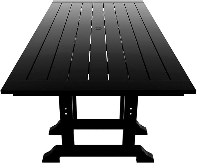 Costaelm Rectangle Outdoor Dining Tables, 71'' Patio Table with Umbrella Hole for 6 Person, Balcony Outdoor Buffet Table, Porch Tables for Outside Lawn Porch Bistro Furniture, Black