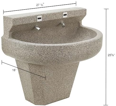 Global Industrial Wall Mounted Wash Fountain with 6" D Basin, Sensor-Operated, 2 Station, 0.58 Gallons/Minute, Semi-Circular, 27-1/2"W x 18" D x 25-3/8"H